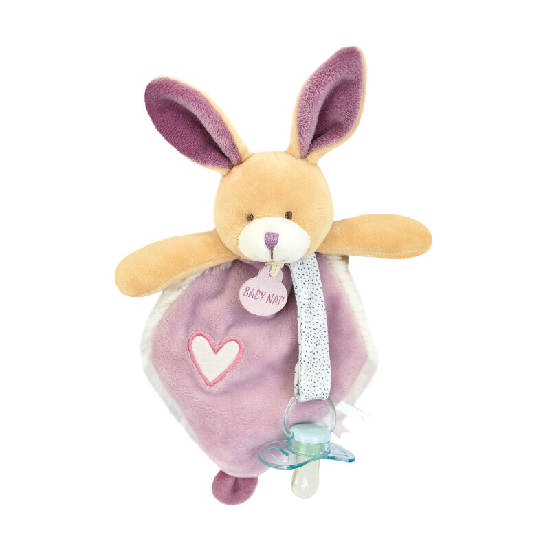  - les lumilunes - attache-sucette lapin rose violet lune 15 cm 